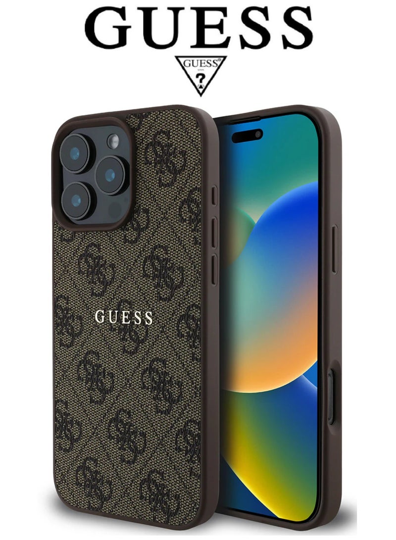 GUESS IPhone 16 Pro Max cover,supports MagSafe wireless charging, with a logo and a leather French design approved by the global brand Guess. From CG-MOBILE. In Brown - Image 1